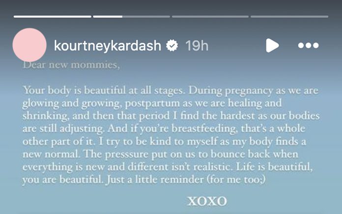Kourtney Kardashian Shares Postpartum Body Bikini Pics With Sweet Message: 'Dear New Mommies'